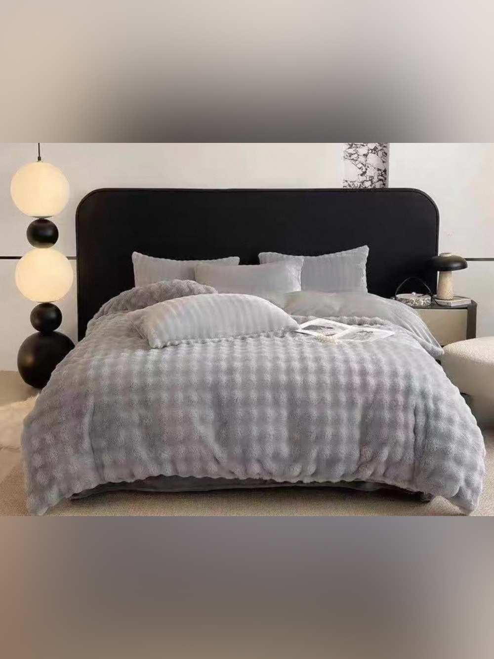 Gray Plush Comforter Set - including: Duvet cover, bed sheet, and two pillowcase